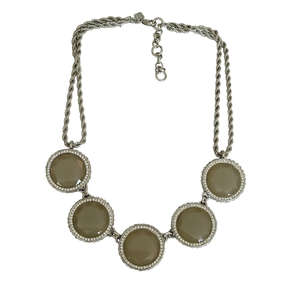 Banana Republic Glass Clear Rhinestone Smoky Lucite Stations Chain Necklace K383